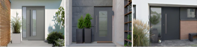 Beispiele Haustüren mit passenden Pflanzkübel